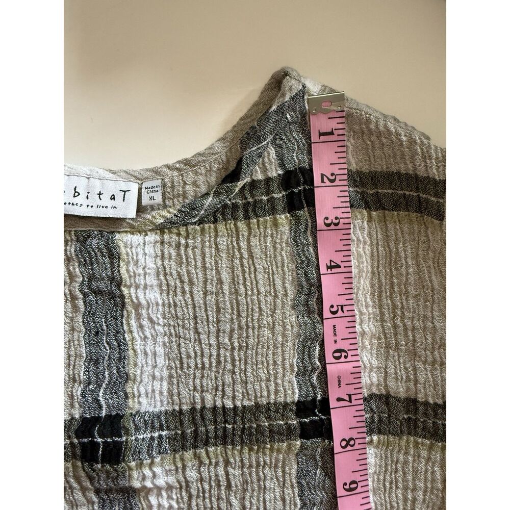 Habitat Linen Blend Top Crinkle Artsy Blouse Button Cuff Asymmetric Lagenlook XL - Picture 11 of 13